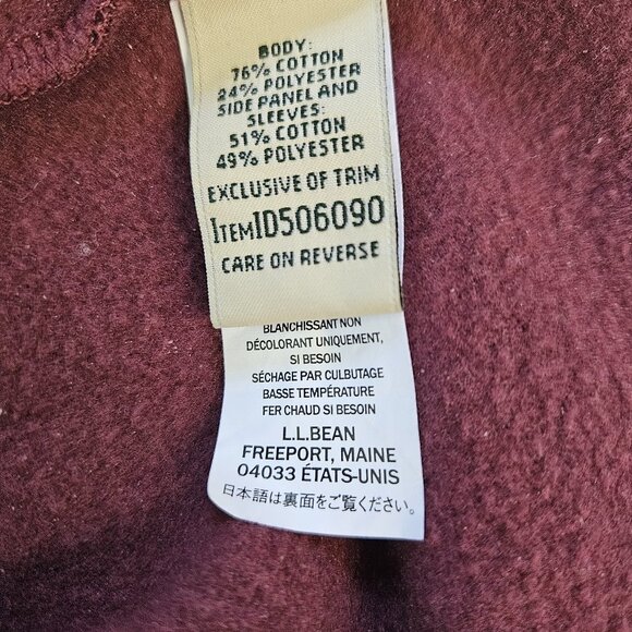 L.L. Bean Women's Burgundy Cozy Quilted Sweatshirt 1/4 Zip Pullover Size XL P - Picture 7 of 8